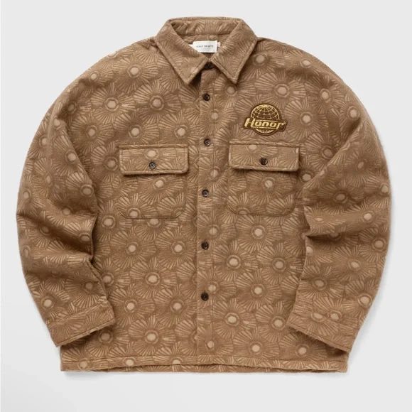 Honor The Gift Floral Cover Jacquard Brocade Shirt Jacket Logo Patch Shacket
